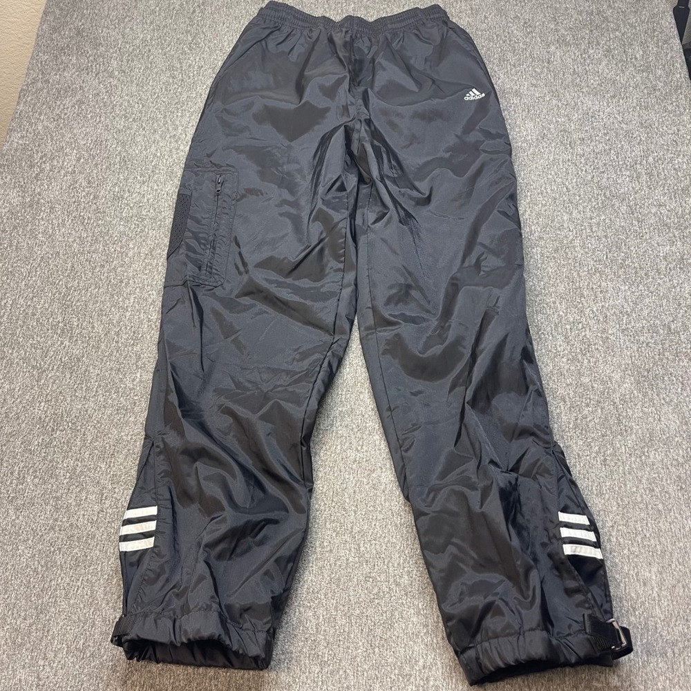 Vintage Adidas Mens Windbreaker Track Pants Black Cargo Pocket Mesh Lined Medium